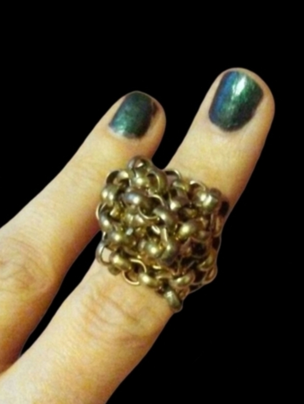 Vintage Brass Ring Handmade Wire Wrap Chain Knot Funky Unique Statement Size 6